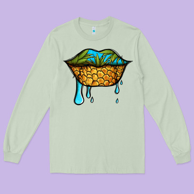 Summer Vibes Pineapple Lips Long Sleeve Tee Designed By Jasminsmagicworld