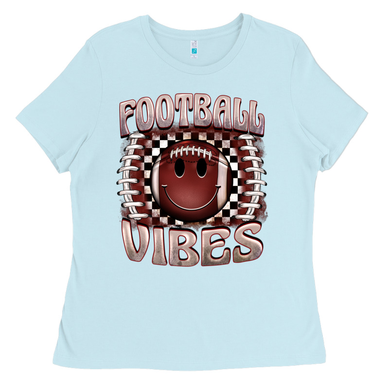 Football Vibes Smiley Face Ladies Tee by BarkalooDesign | Teevron