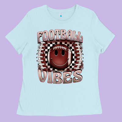 Football Vibes Smiley Face Ladies Tee Designed By Barkaloodesign