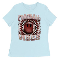 Baby Blue football vibes smiley face Ladies Tee - BarkalooDesign