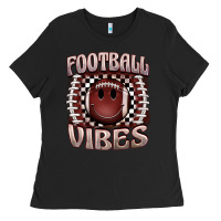Black football vibes smiley face Ladies Tee - BarkalooDesign