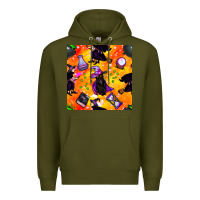 Army Green halloween cat and witch seamless pattern Premium Hoodie - BundleAndBundleShop