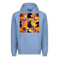 Colony Blue halloween cat and witch seamless pattern Premium Hoodie - BundleAndBundleShop