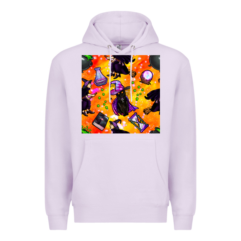 Halloween Cat And Witch Seamless Pattern Premium Hoodie by BundleAndBundleShop | Teevron