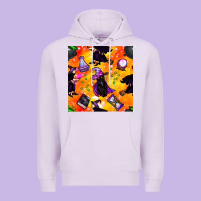 Halloween Cat And Witch Seamless Pattern Premium Hoodie Designed By Bundleandbundleshop