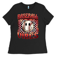 Black baseball vibes smiley face Ladies Tee - BarkalooDesign