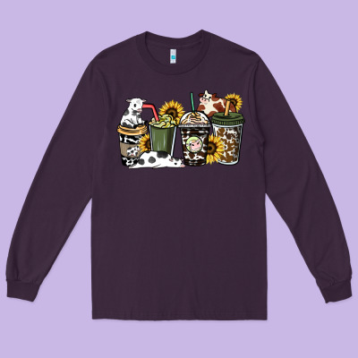 Cowhide Coffee Cup Long Sleeve Tee Designed By Howdyjamesfarm