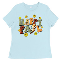 Baby Blue happy fall smiley face Ladies Tee - BarkalooDesign