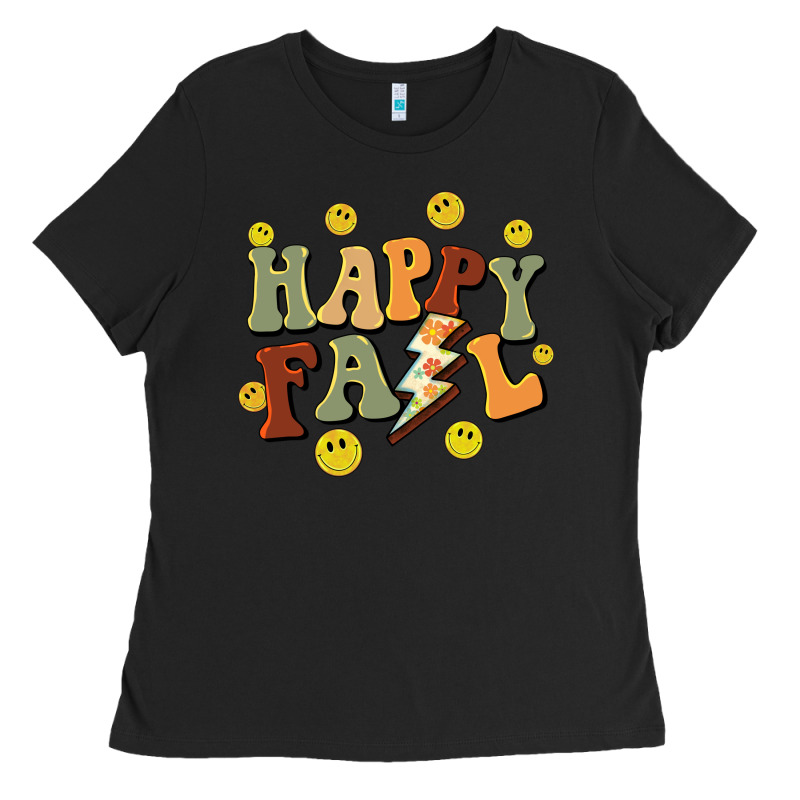 Happy Fall Smiley Face Ladies Tee by BarkalooDesign | Teevron