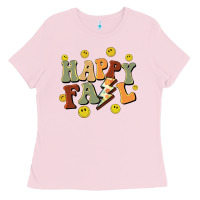 Bubblegum Pink happy fall smiley face Ladies Tee - BarkalooDesign