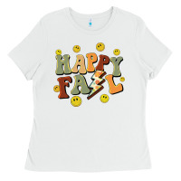 White happy fall smiley face Ladies Tee - BarkalooDesign