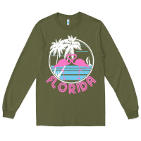 Army Green Hot Trend Florida Pink Flamingo Heart 80S Retro Vintage Style Long Sleeve Tee - lanVoArt