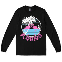 Black Hot Trend Florida Pink Flamingo Heart 80S Retro Vintage Style Long Sleeve Tee - lanVoArt