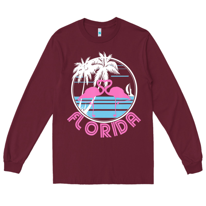 Hot Trend Florida Pink Flamingo Heart 80s Retro Vintage Style Long Sleeve Tee by lanVoArt | Teevron