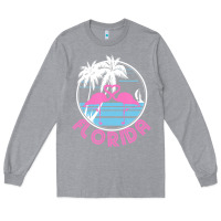 Heather Grey Hot Trend Florida Pink Flamingo Heart 80S Retro Vintage Style Long Sleeve Tee - lanVoArt