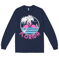Navy Hot Trend Florida Pink Flamingo Heart 80S Retro Vintage Style Long Sleeve Tee - lanVoArt