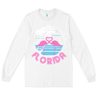 White Hot Trend Florida Pink Flamingo Heart 80S Retro Vintage Style Long Sleeve Tee - lanVoArt