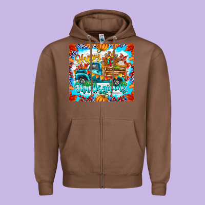Happy Thanksgiving Zipper Hoodie Designed By Cowhidedigitalart