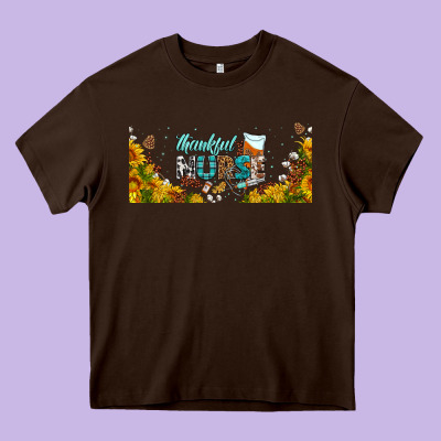 Thankful Nurse Fall Libbey Glass Heavy Core Tee Designed By Bundleandbundleshop