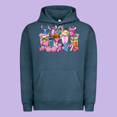 Stitch And Lilo Pink Christmas Coffee Cups Urban Hoodie Designed By Adodesignshop