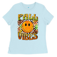 Baby Blue fall vibes smiley face Ladies Tee - BarkalooDesign