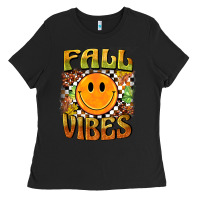 Black fall vibes smiley face Ladies Tee - BarkalooDesign
