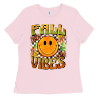 Bubblegum Pink fall vibes smiley face Ladies Tee - BarkalooDesign