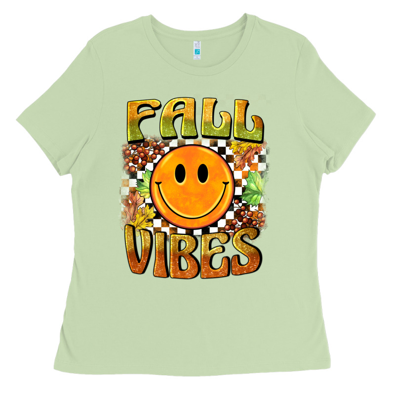 Fall Vibes Smiley Face Ladies Tee by BarkalooDesign | Teevron
