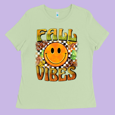 Fall Vibes Smiley Face Ladies Tee Designed By Barkaloodesign