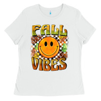 White fall vibes smiley face Ladies Tee - BarkalooDesign