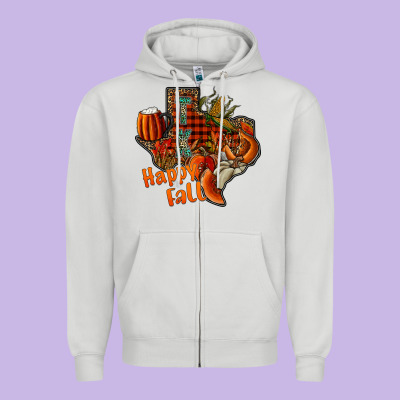 Happy Fall Texas Zipper Hoodie Designed By Cowhidedigitalart