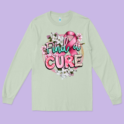 Find A Cure Cancer Awareness Long Sleeve Tee Designed By Cowgirlartshop