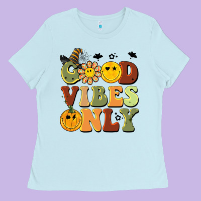 Halloween Good Vibes Only Ladies Tee Designed By Barkaloodesign