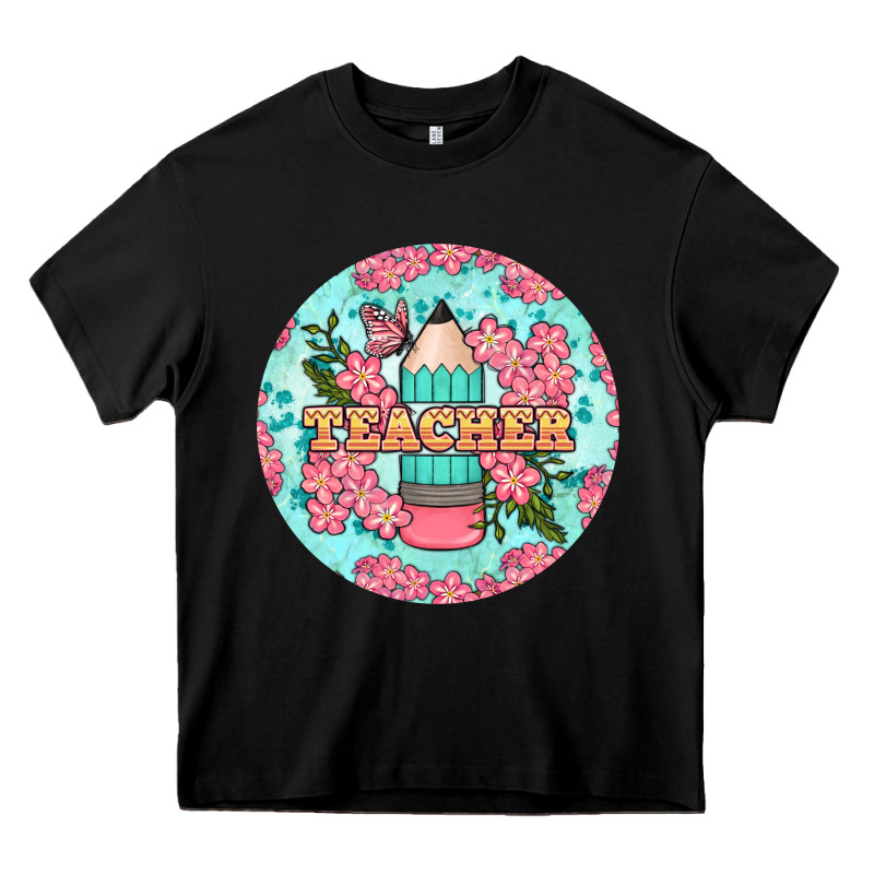 Teacher Floral Pencil Round Earring Heavy Core Tee by BundleAndBundleShop | Teevron