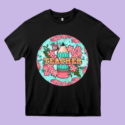 Teacher Floral Pencil Round Earring Heavy Core Tee Designed By Bundleandbundleshop