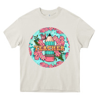 Cream teacher floral pencil round earring Heavy Core Tee - BundleAndBundleShop