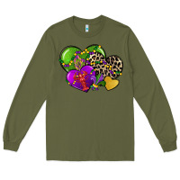Army Green mardi gras hearts Long Sleeve Tee - CowGirlArtShop