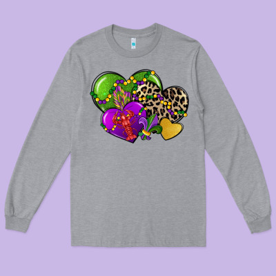 Mardi Gras Hearts Long Sleeve Tee Designed By Cowgirlartshop