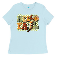 Baby Blue groovy hello fall Ladies Tee - BarkalooDesign