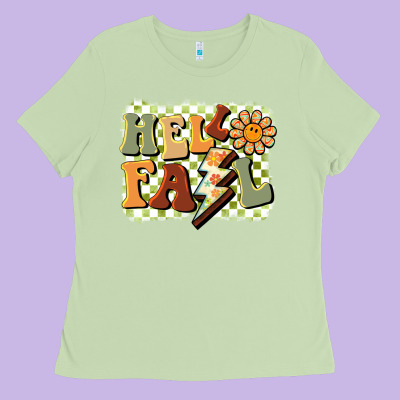 Groovy Hello Fall Ladies Tee Designed By Barkaloodesign