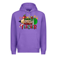 Purple Christmas Teacher Pencil Premium Hoodie - FaDigitalArtStudio