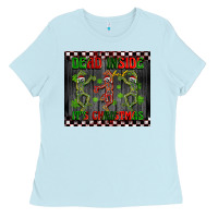 Baby Blue dead inside but it's Christmas dancing skeletons Ladies Tee - BarkalooDesign