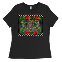 Black dead inside but it's Christmas dancing skeletons Ladies Tee - BarkalooDesign