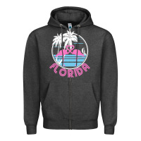 Charcoal Heather Hot Trend Florida Pink Flamingo Heart 80S Retro Vintage Style Zipper Hoodie - lanVoArt