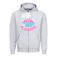 Heather Grey Hot Trend Florida Pink Flamingo Heart 80S Retro Vintage Style Zipper Hoodie - lanVoArt