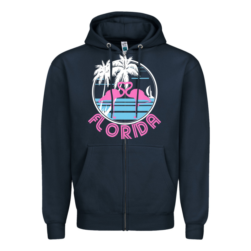 Hot Trend Florida Pink Flamingo Heart 80s Retro Vintage Style Zipper Hoodie by lanVoArt | Teevron