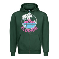 Sports Green Hot Trend Florida Pink Flamingo Heart 80S Retro Vintage Style Zipper Hoodie - lanVoArt