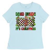 Baby Blue dead inside but it's christmas dancing skeletons Ladies Tee - BarkalooDesign