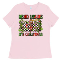 Bubblegum Pink dead inside but it's christmas dancing skeletons Ladies Tee - BarkalooDesign