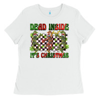 White dead inside but it's christmas dancing skeletons Ladies Tee - BarkalooDesign